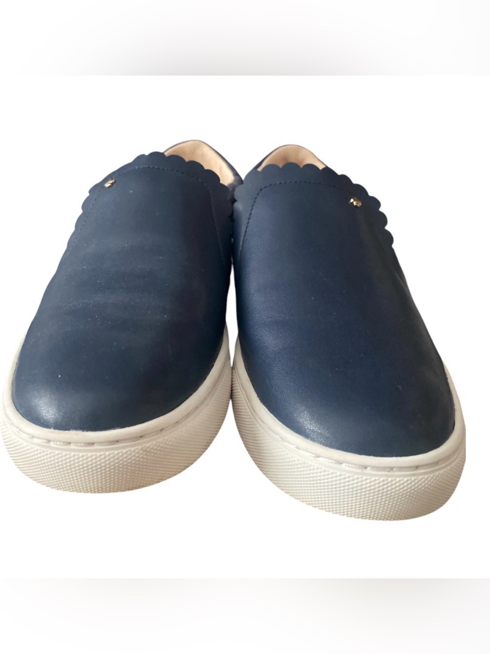 Kate Spade Andi Navy Blue Leather and Canvas Scalloped Slip-On Sneakers - Picture 7 of 9
